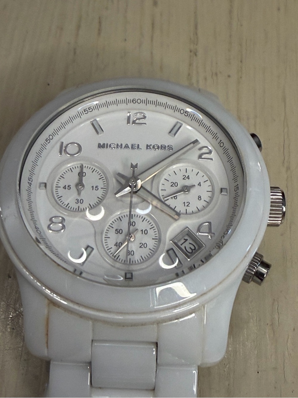 Michael Kors MK5161 White Ceramic Chronograph Runway Bracelet Watch w/ Subdials - Picture 10 of 12